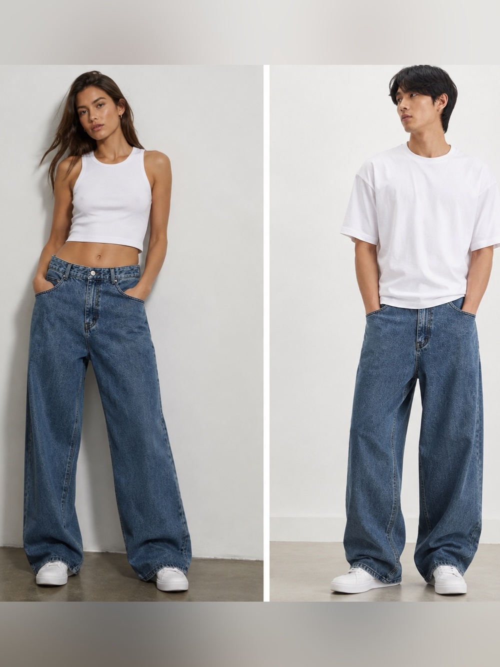 Unisex boyfriend popular Korean jeans,DECET High-Waist Blue Denim Jeans 100%cott